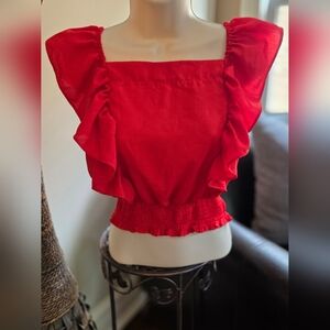 Iris Vibrant Red Ruffle Blouse